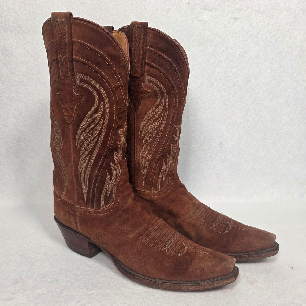 Vtg Lucchese Handmade Classics Western Boots Mens 9.5 Brown Suede Made in USA